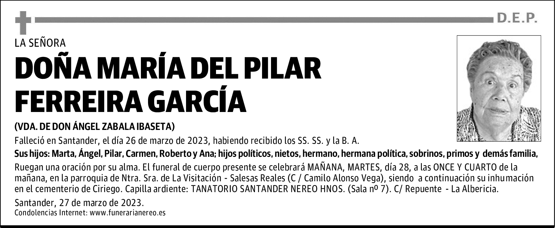 DOÑA MARÍA DEL PILAR FERREIRA GARCÍA