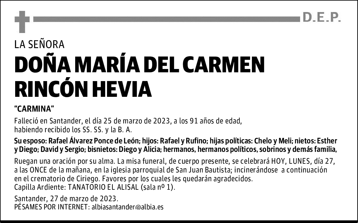 DOÑA MARÍA DEL CARMEN RINCÓN HEVIA