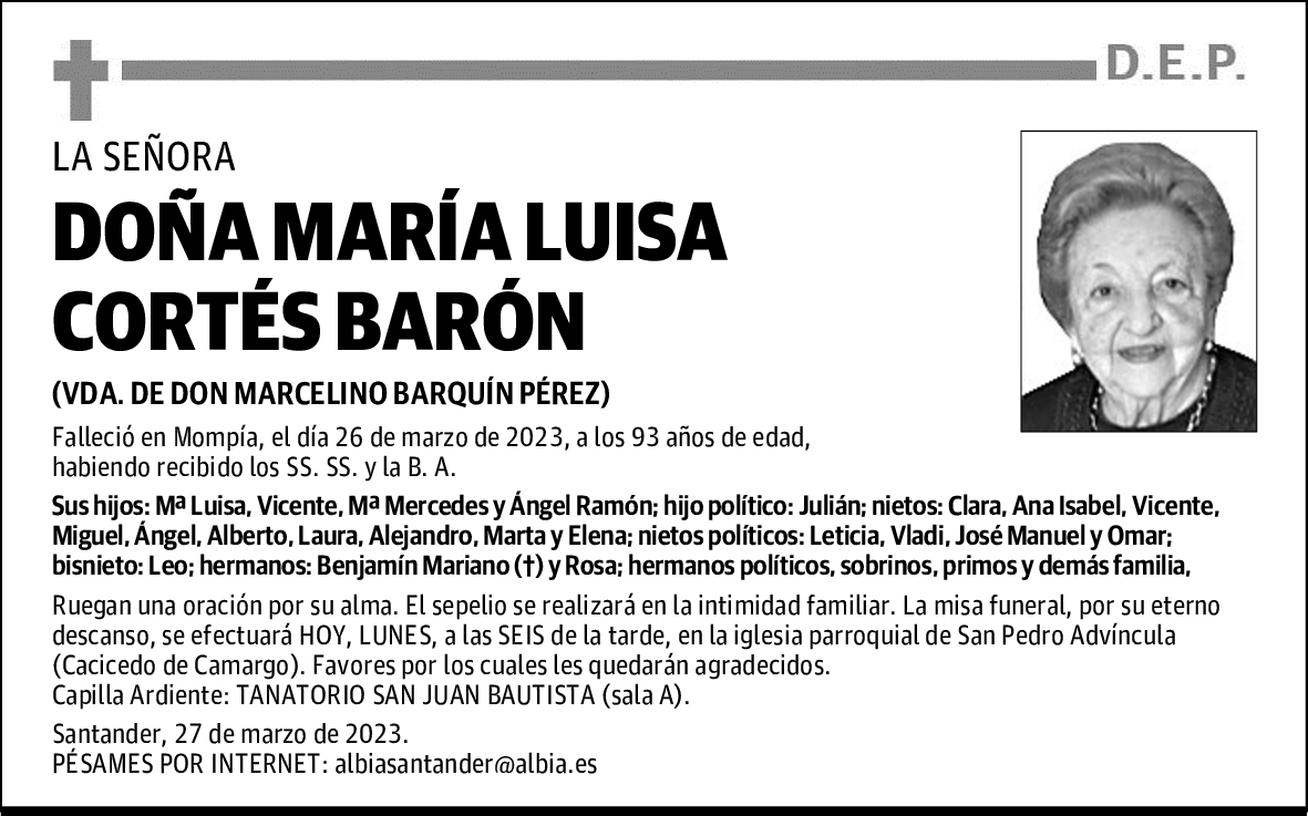 DOÑA MARÍA LUISA CORTÉS BARÓN