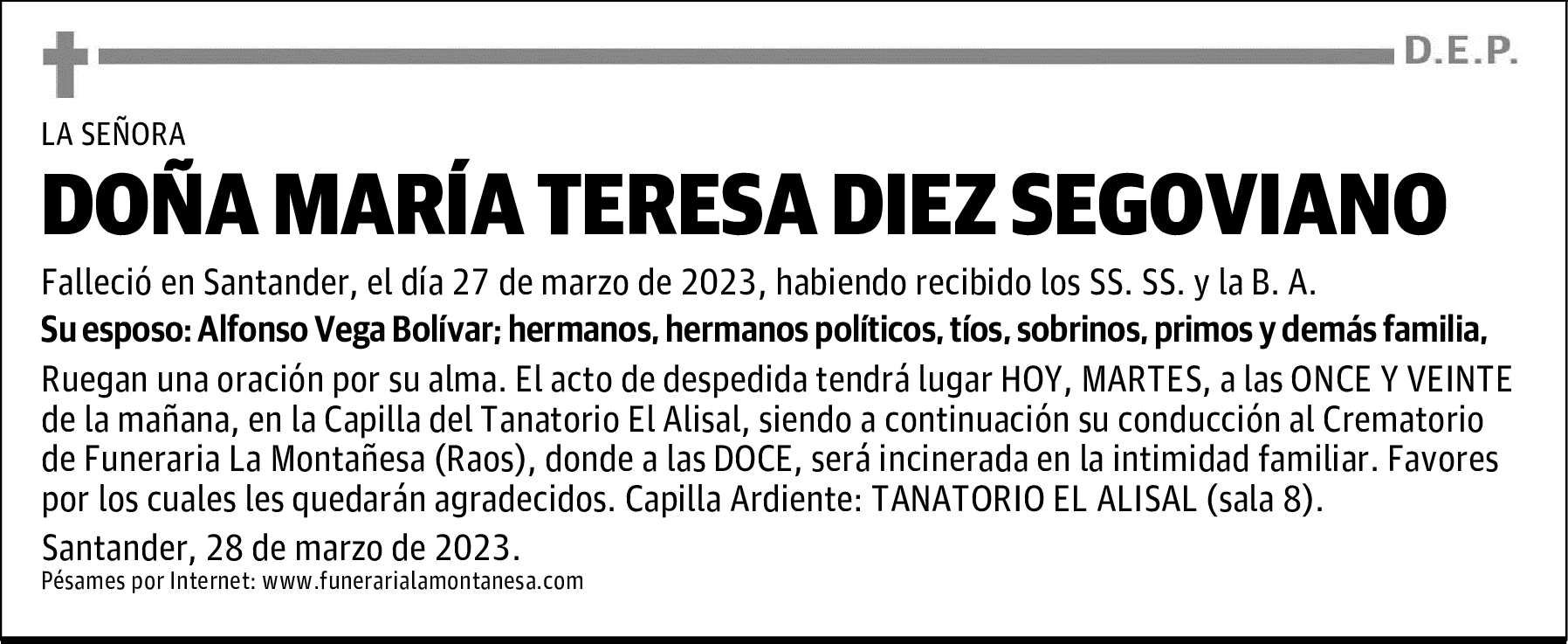 DOÑA MARÍA TERESA DIEZ SEGOVIANO