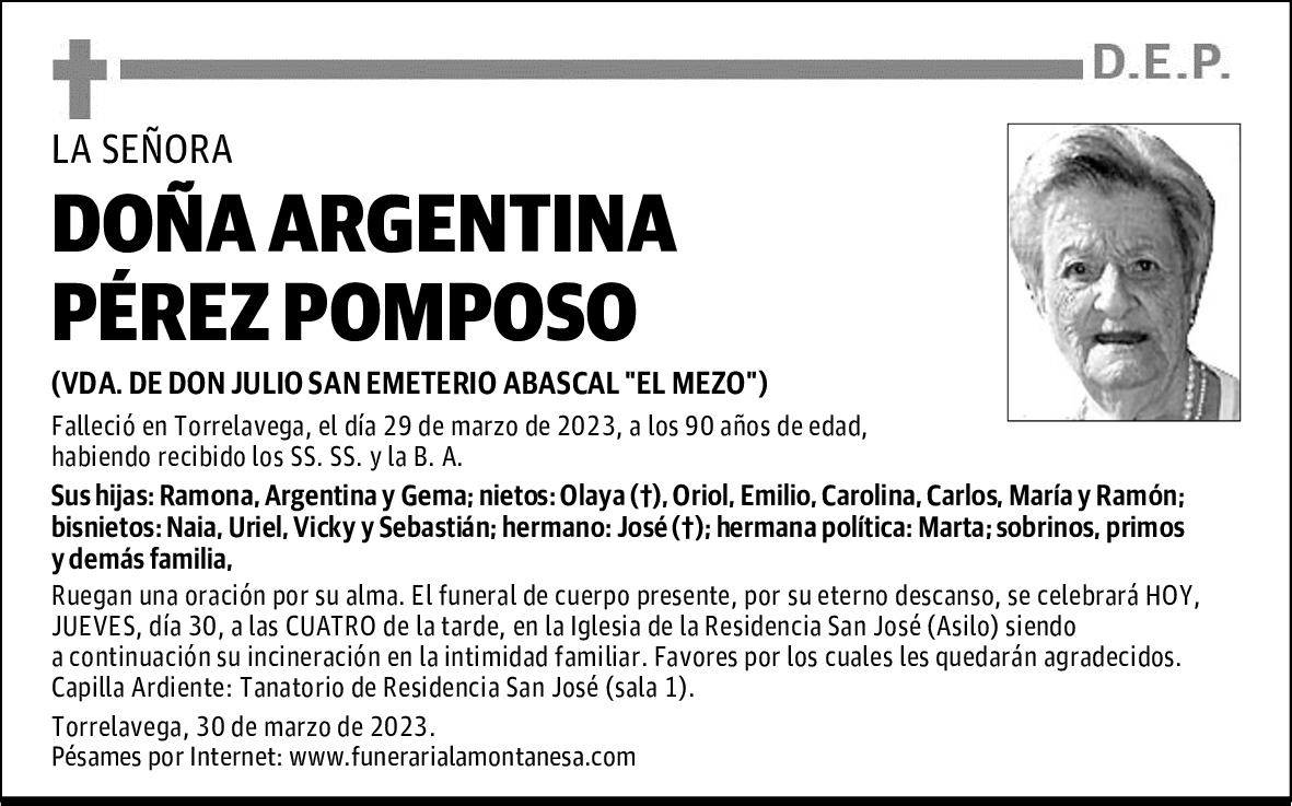 DOÑA ARGENTINA PÉREZ POMPOSO