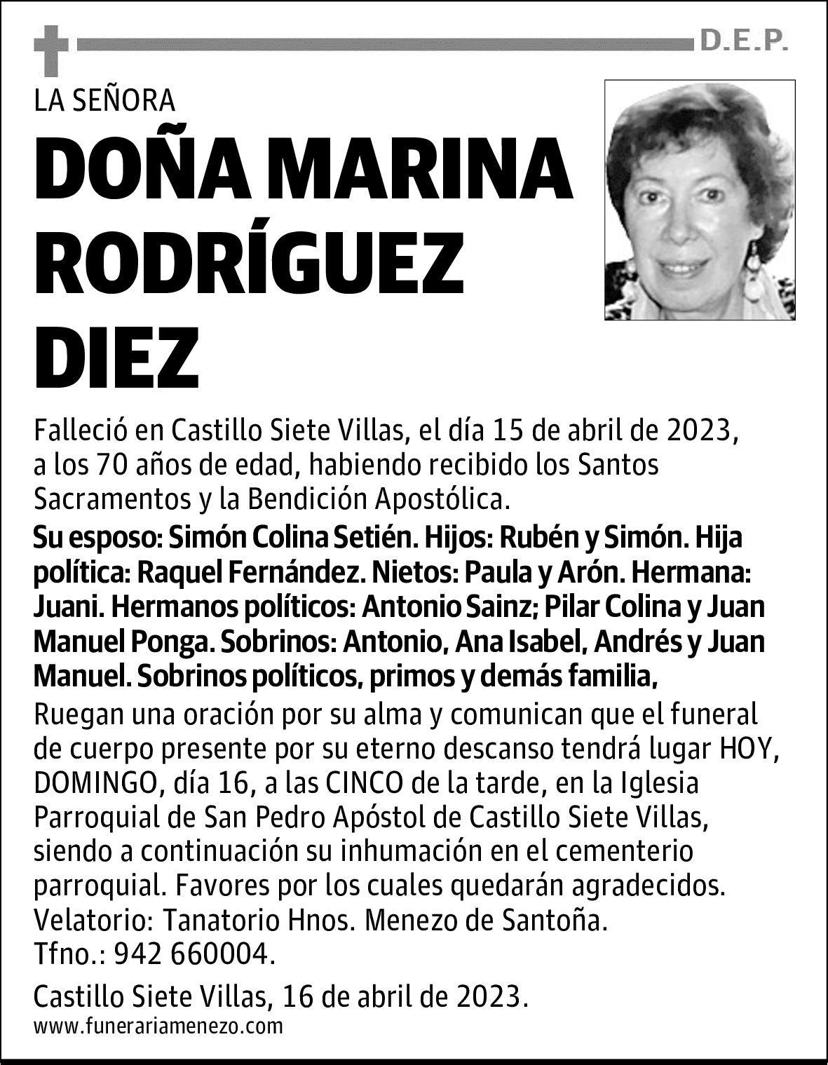 DOÑA MARINA RODRÍGUEZ DIEZ