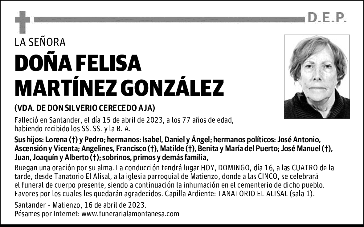 DOÑA FELISA MARTÍNEZ GONZÁLEZ