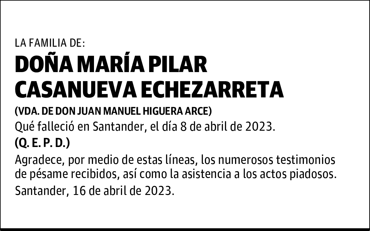 DOÑA MARÍA PILAR CASANUEVA ECHEZARRETA