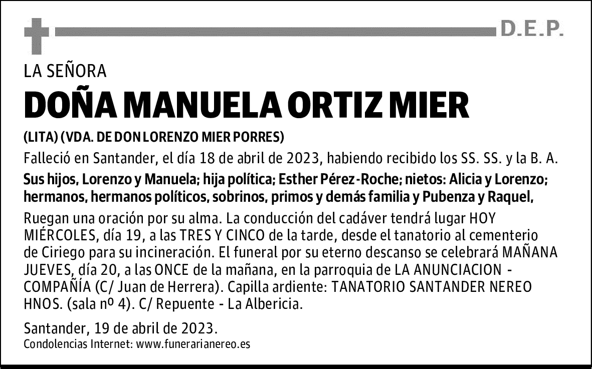 DOÑA MANUELA ORTIZ MIER