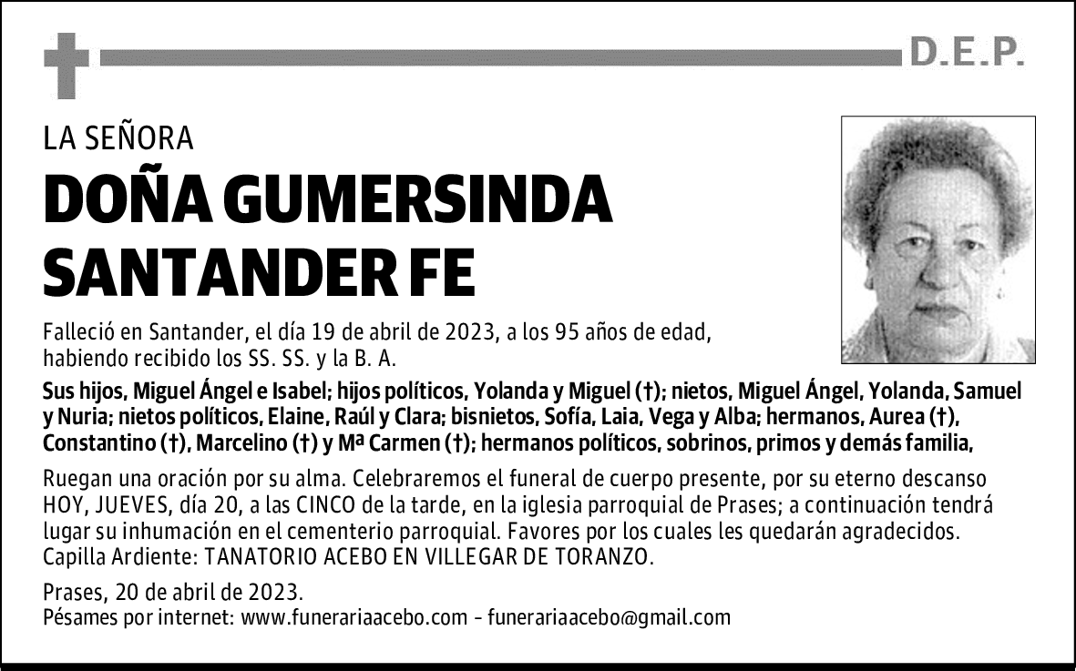 DOÑA GUMERSINDA SANTANDER FE
