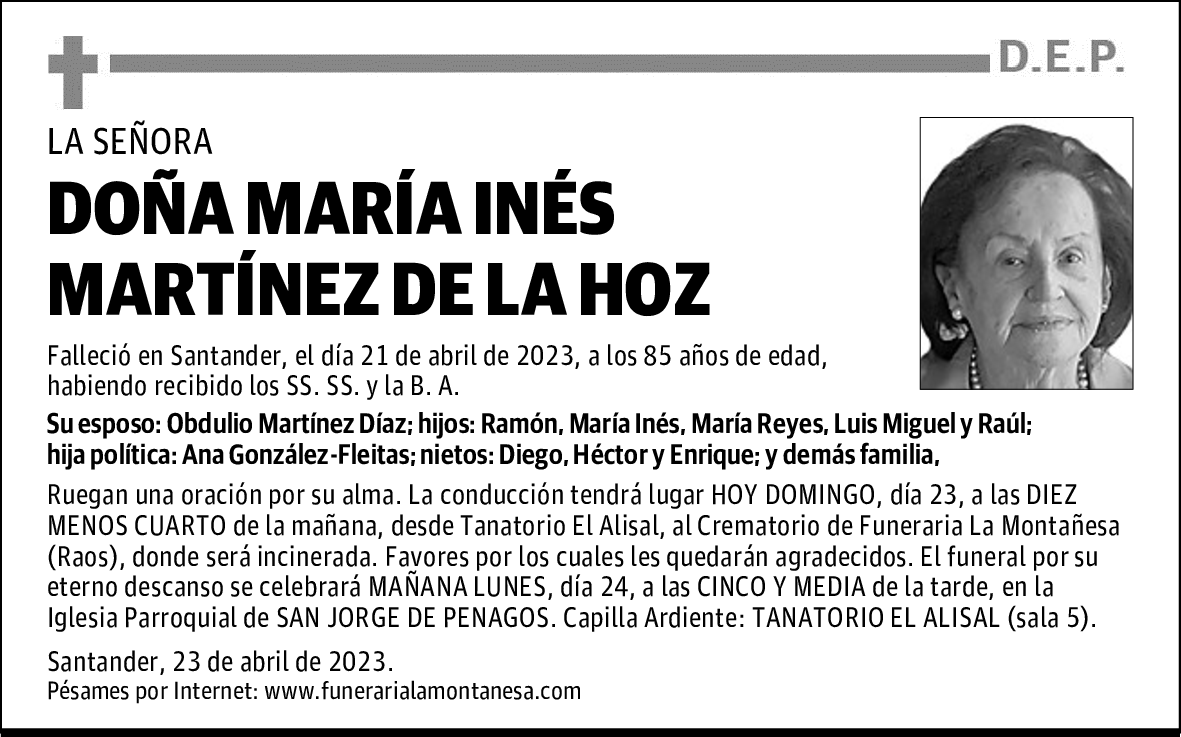 DOÑA MARÍA INÉS MARTÍNEZ DE LA HOZ