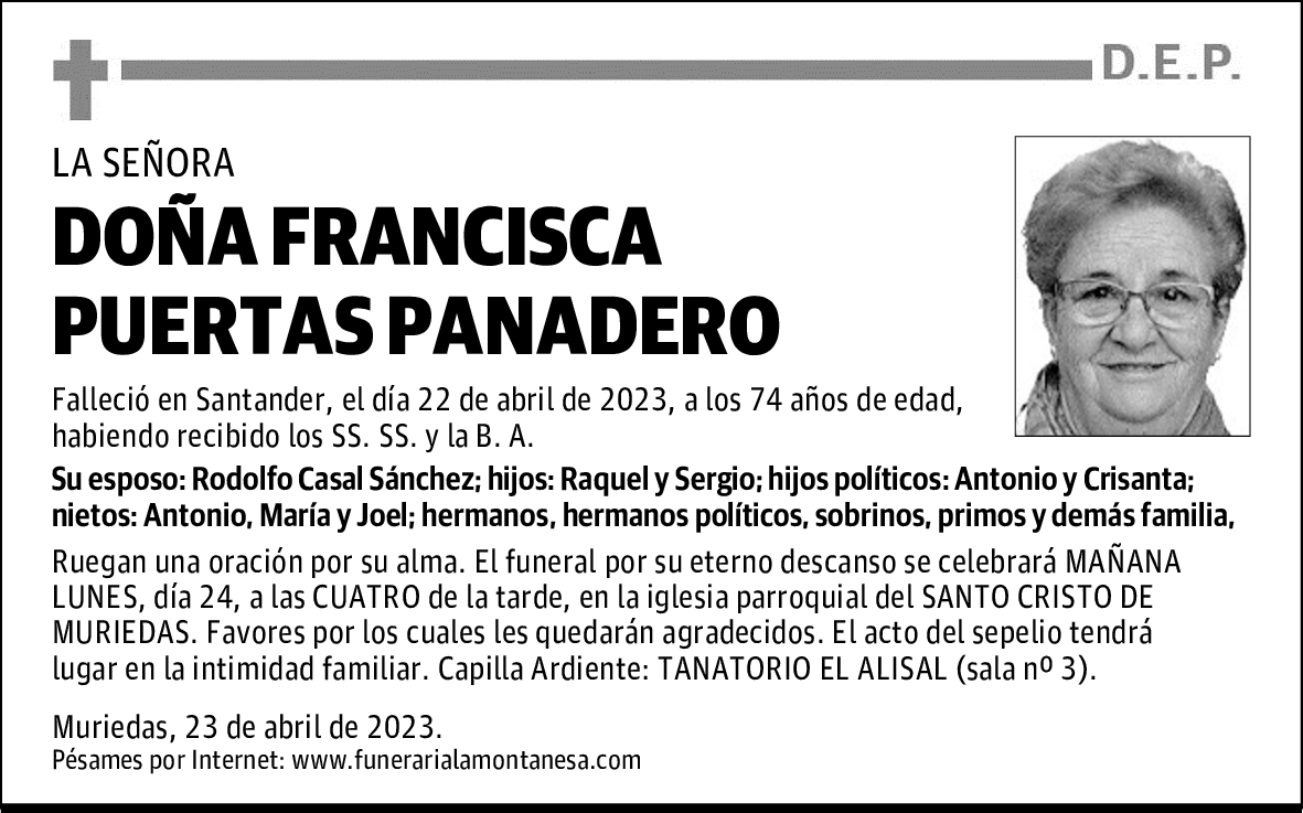 DOÑA FRANCISCA PUERTAS PANADERO