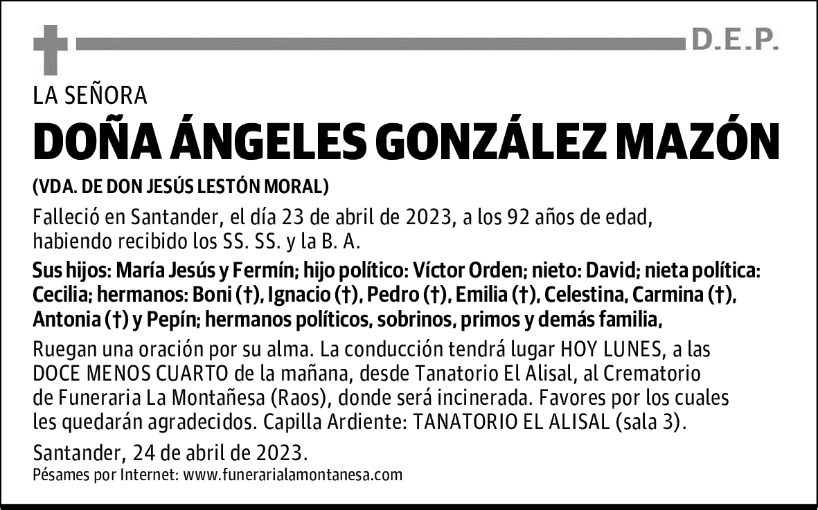 DOÑA ÁNGELES GONZÁLEZ MAZÓN