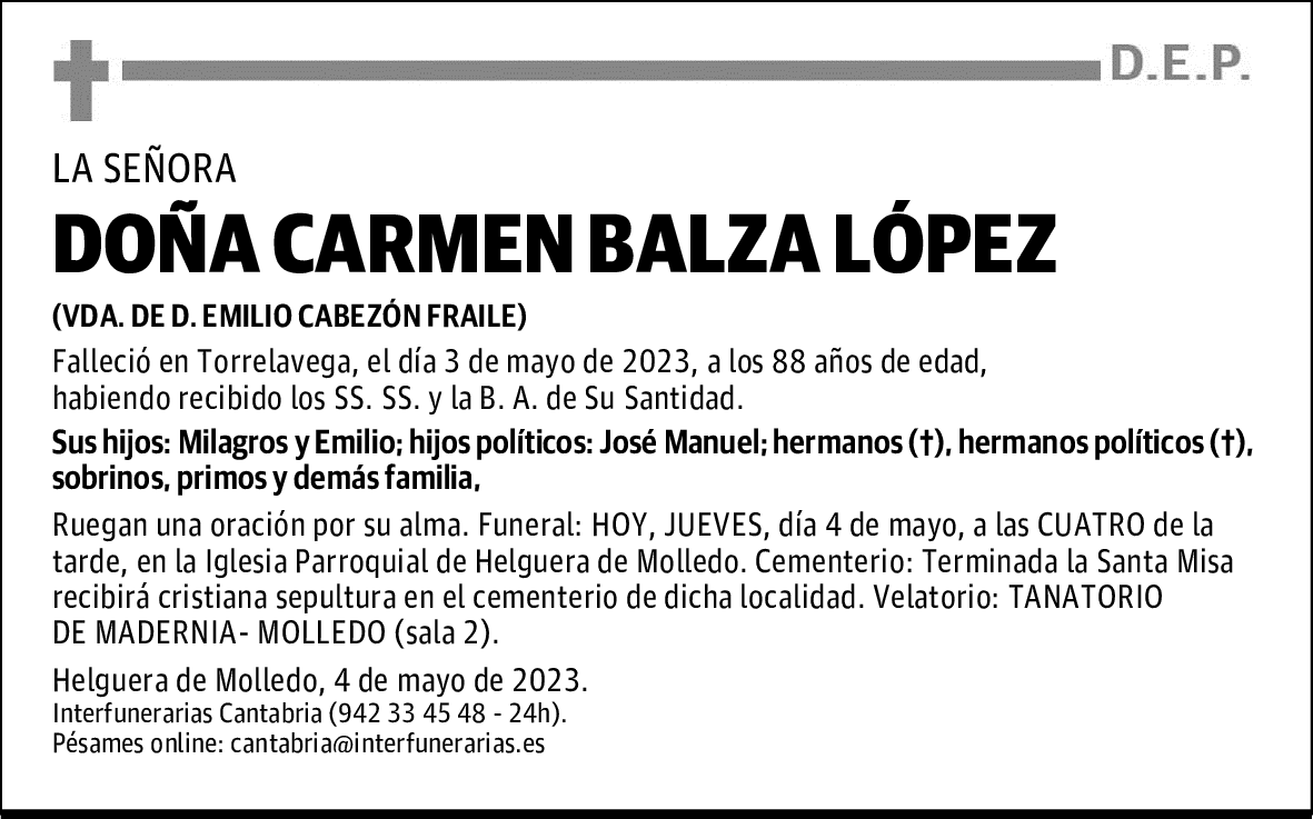 DOÑA CARMEN BALZA LÓPEZ