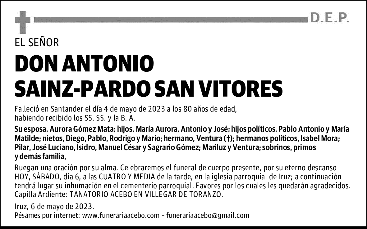 DON ANTONIO SAINZ-PARDO SAN VITORES