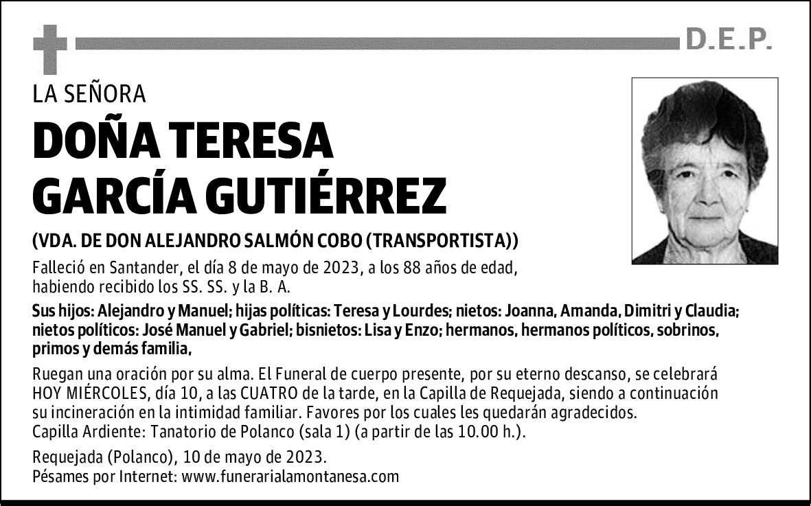 DOÑA TERESA GARCÍA GUTIÉRREZ