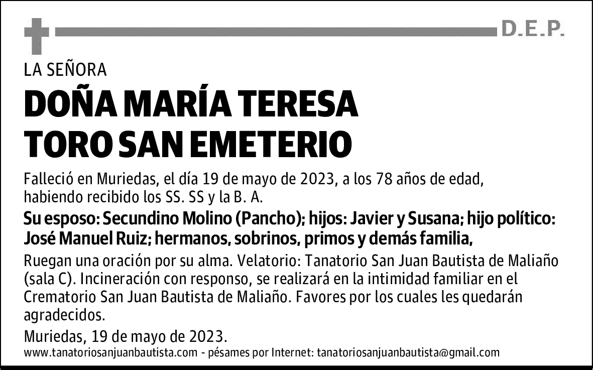 DOÑA MARÍA TERESA TORO SAN EMETERIO