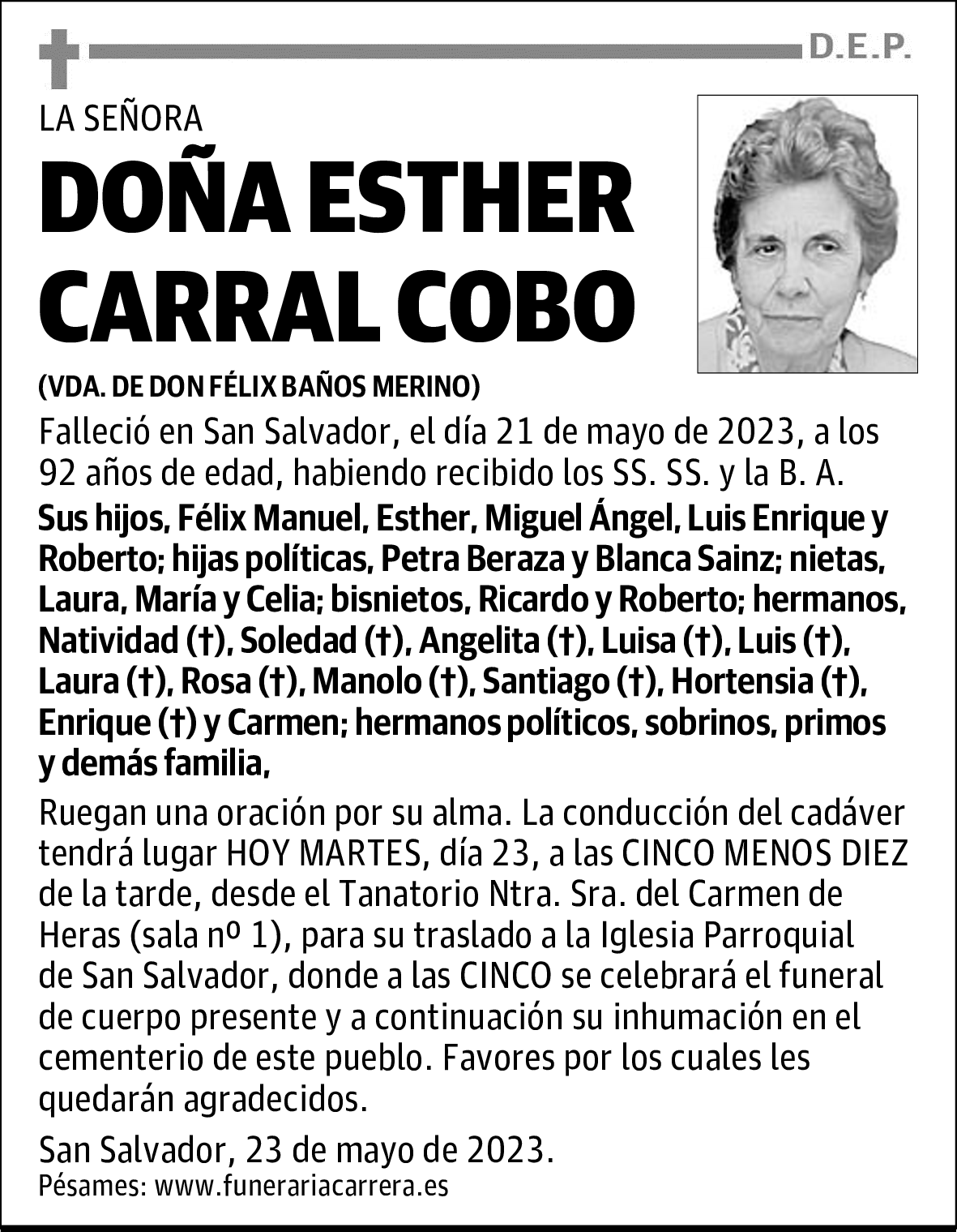 DOÑA ESTHER CARRAL COBO