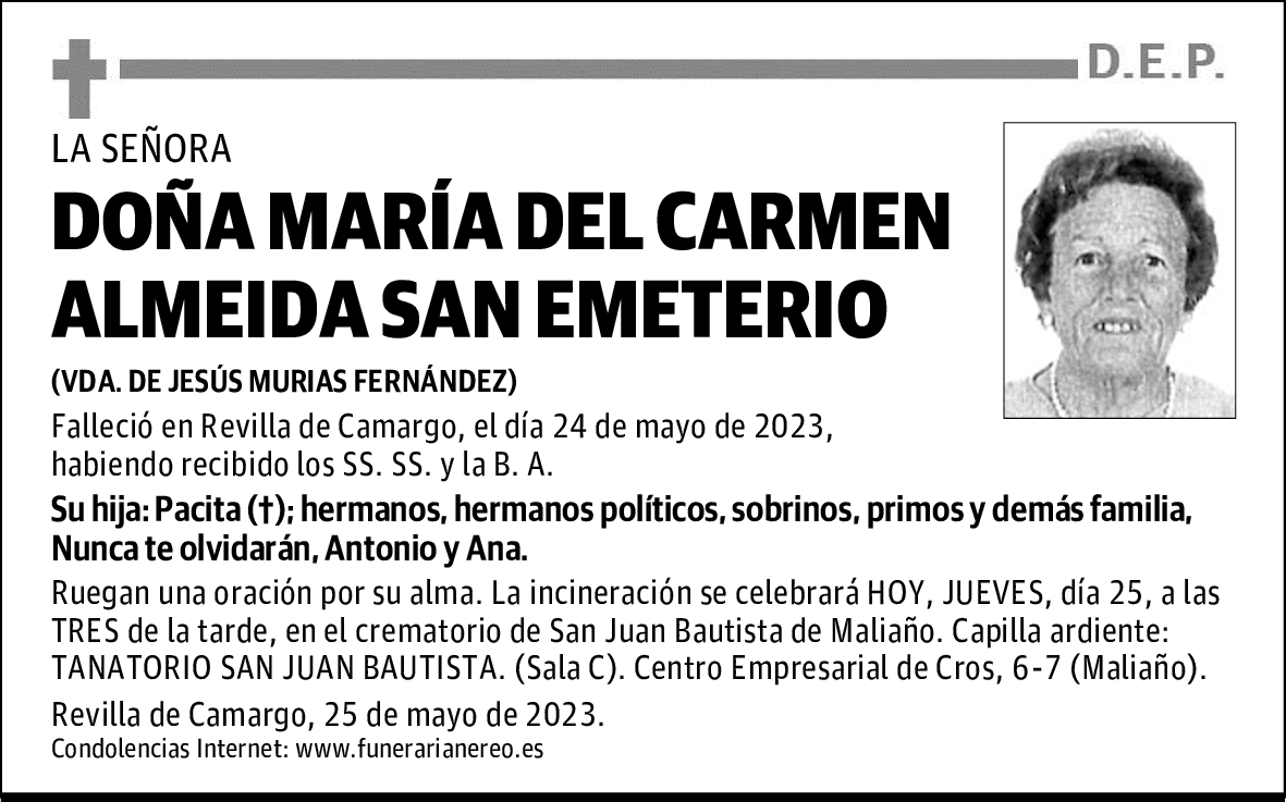 DOÑA MARÍA DEL CARMEN ALMEIDA SAN EMETERIO