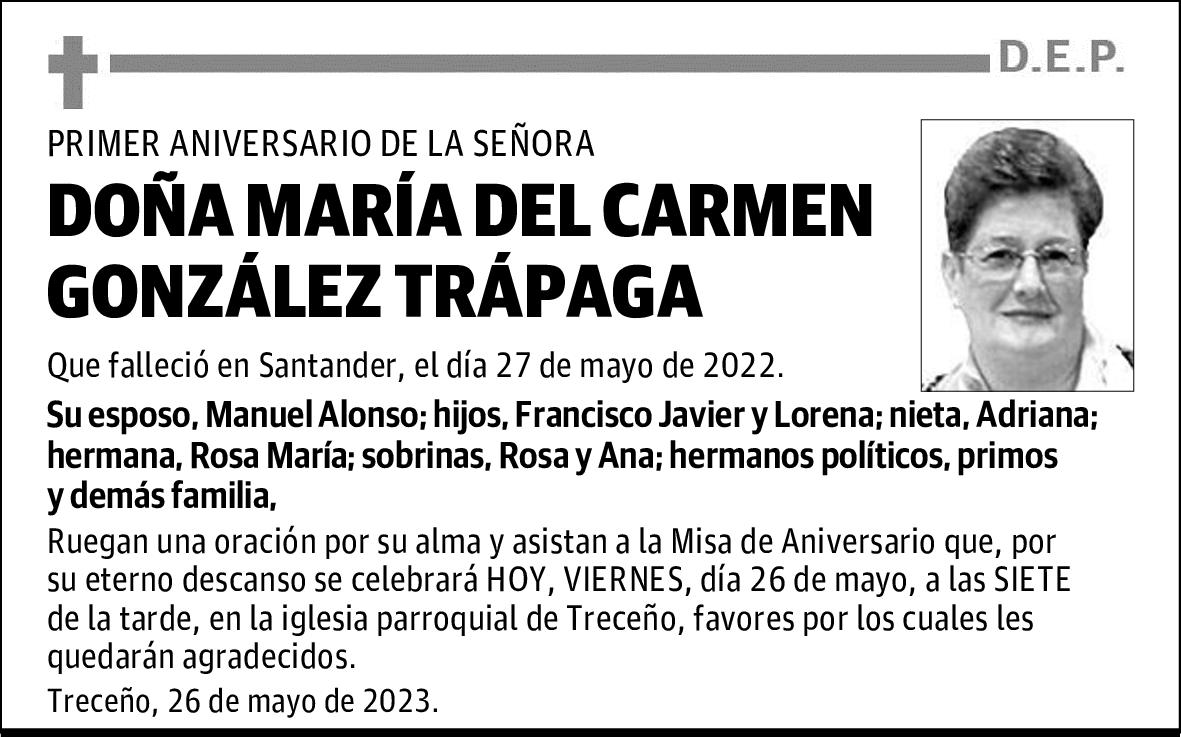 DOÑA MARÍA DEL CARMEN GONZÁLEZ TRÁPAGA