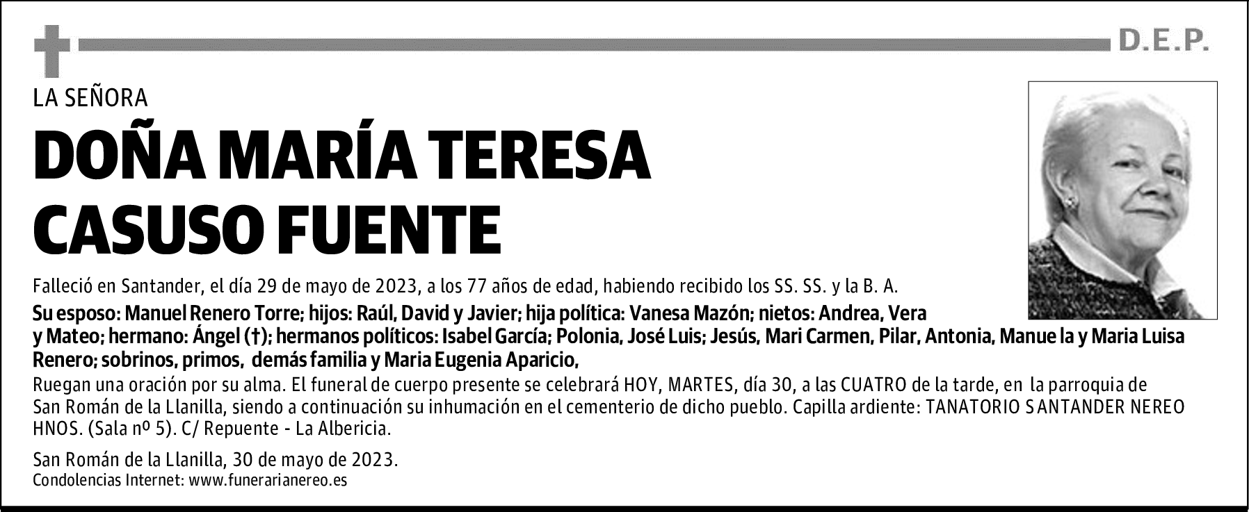 DOÑA MARÍA TERESA CASUSO FUENTE