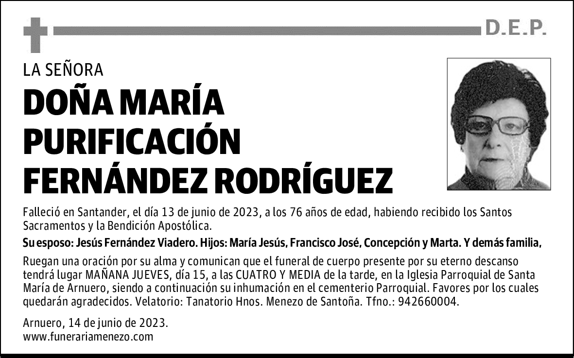 DOÑA MARÍA PURIFICACIÓN FERNÁNDEZ RODRÍGUEZ