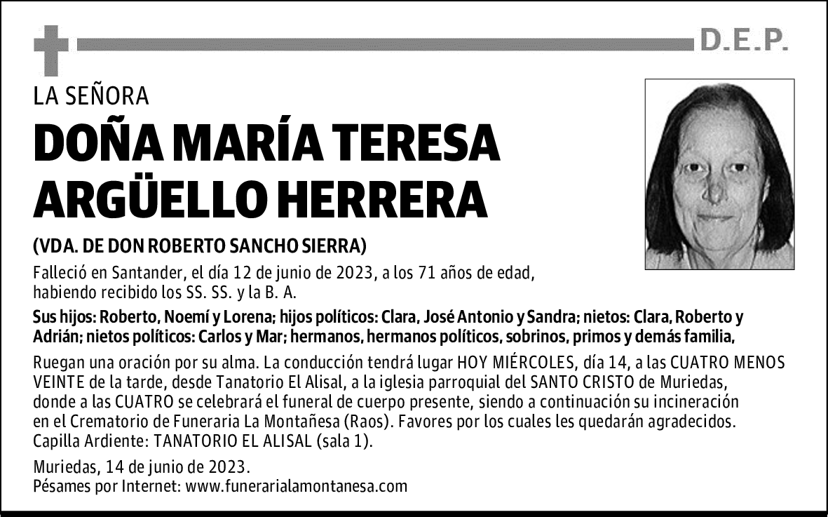 DOÑA MARÍA TERESA ARGÜELLO HERRERA