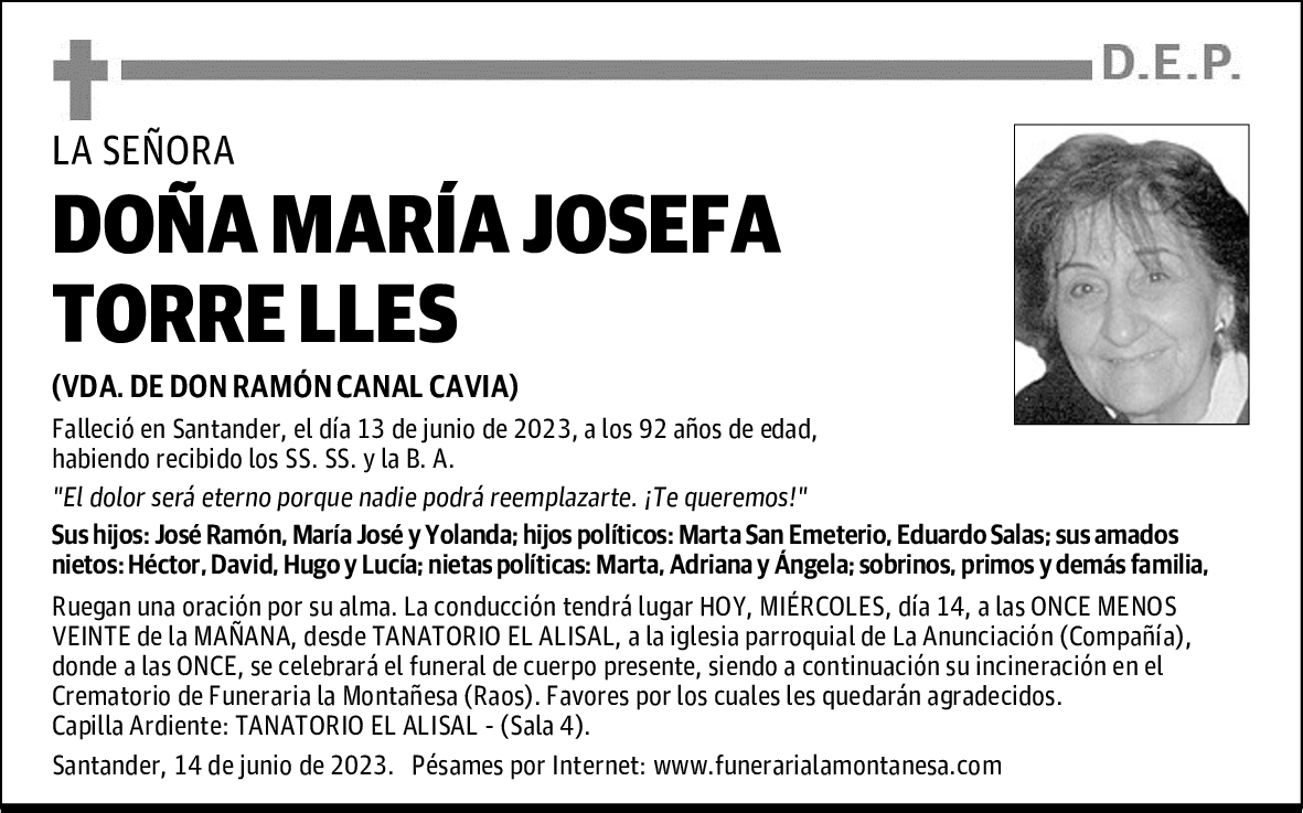 DOÑA MARÍA JOSEFA TORRE LLES