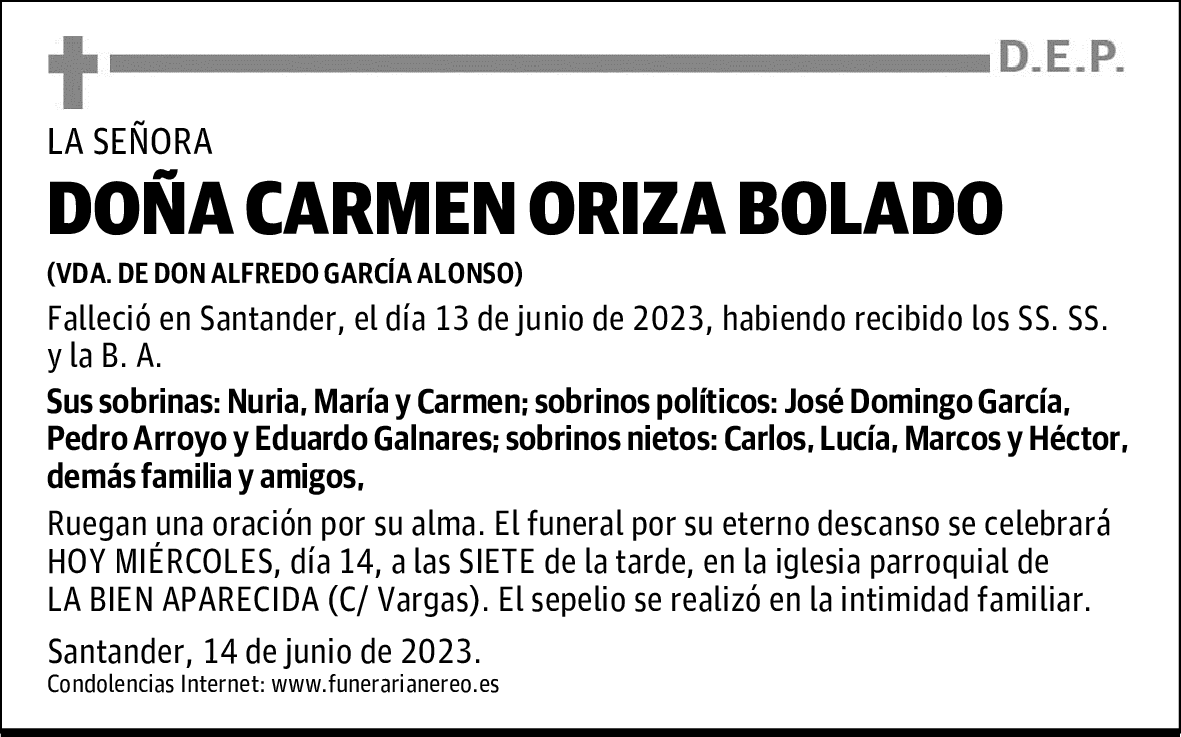 DOÑA CARMEN ORIZA BOLADO