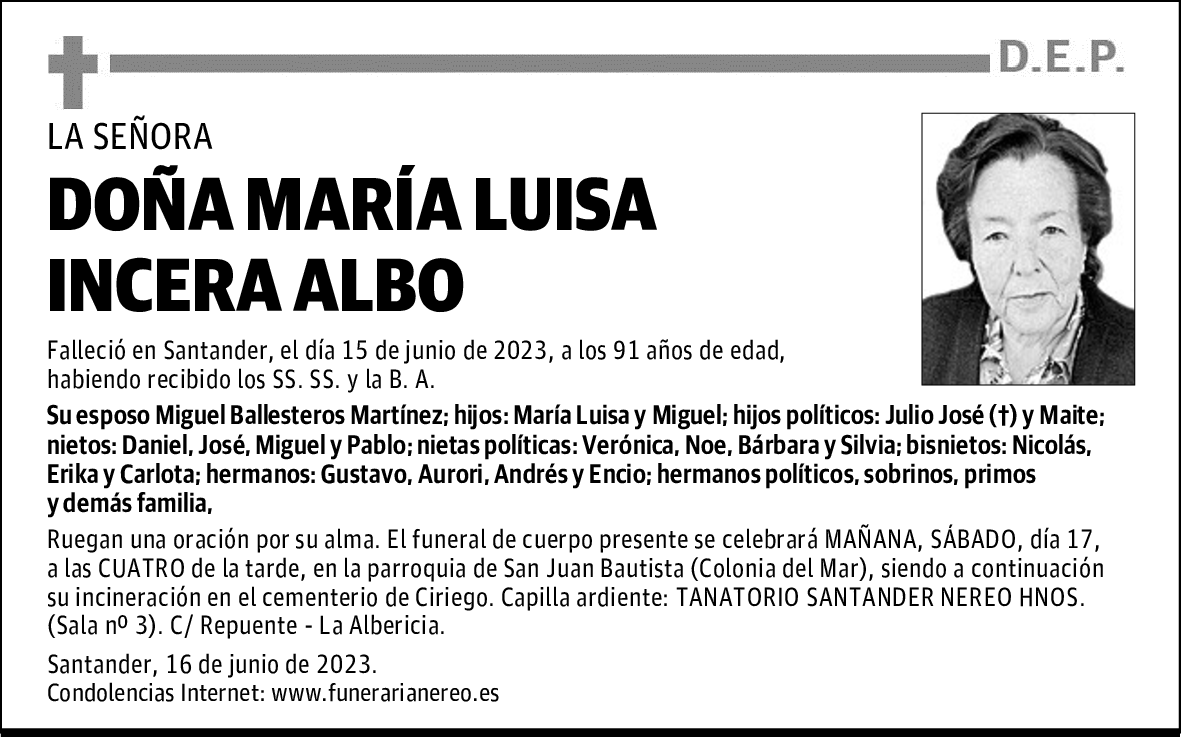 DOÑA MARÍA LUISA INCERA ALBO