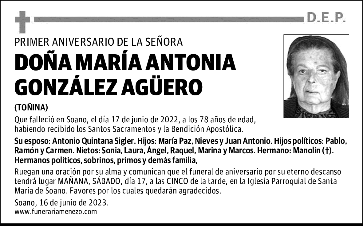 DOÑA MARÍA ANTONIA GONZÁLEZ AGÜERO