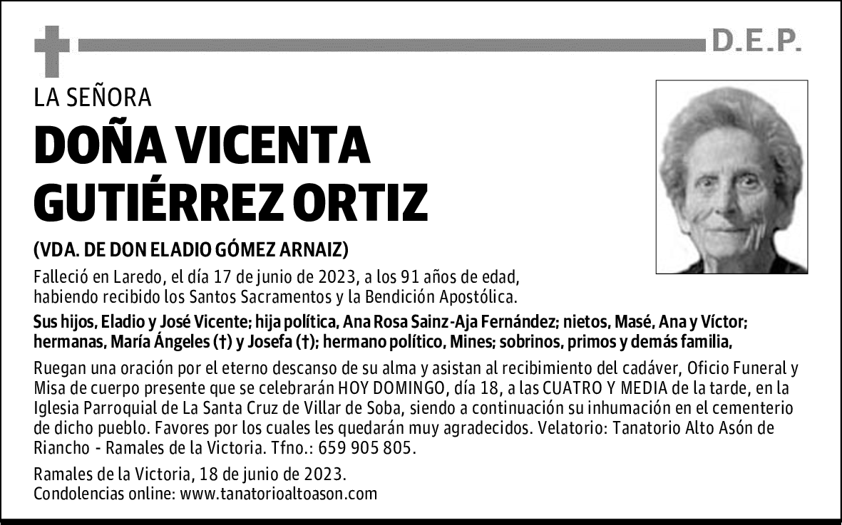 DOÑA VICENTA GUTIÉRREZ ORTIZ