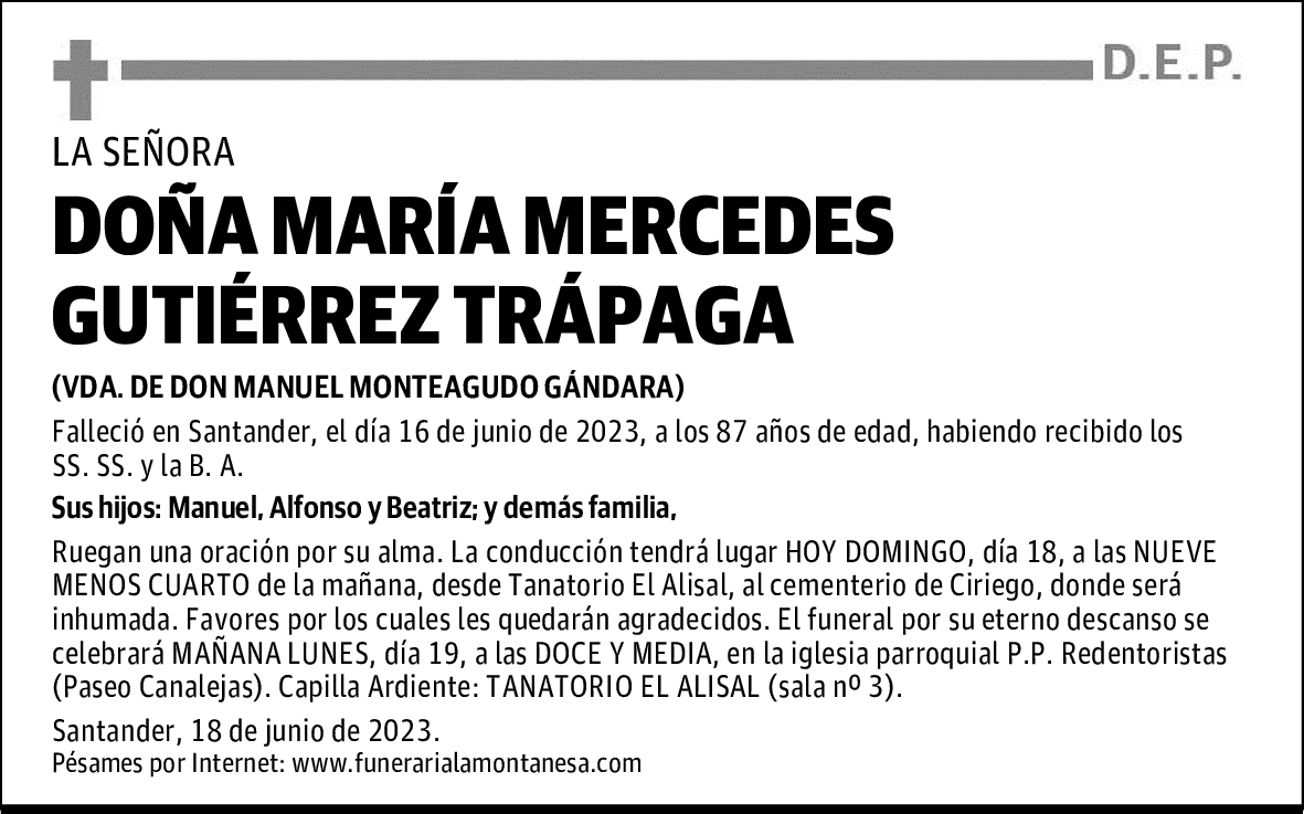 DOÑA MARÍA MERCEDES GUTIÉRREZ TRÁPAGA