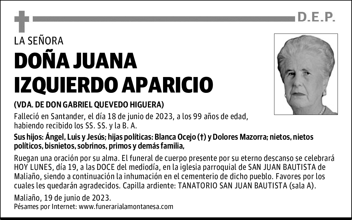 DOÑA JUANA IZQUIERDO APARICIO