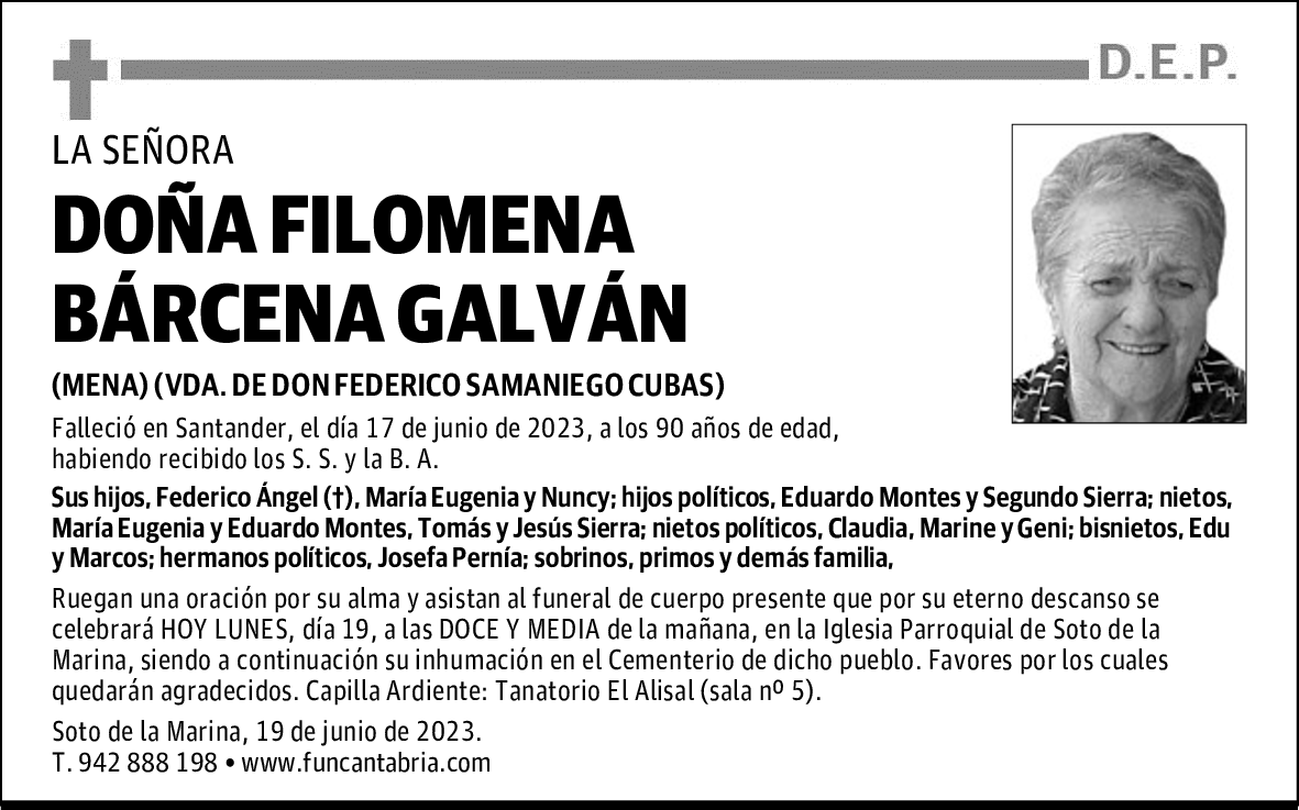 DOÑA FILOMENA BÁRCENA GALVÁN