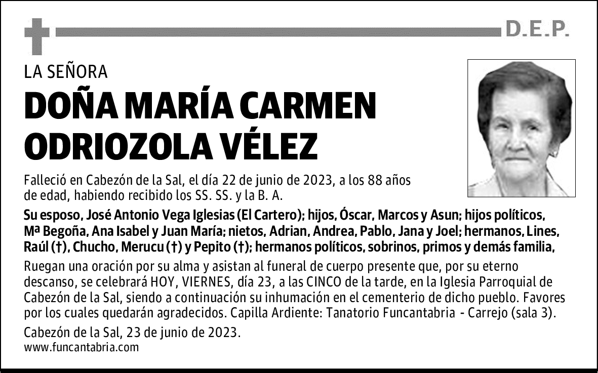 DOÑA MARÍA CARMEN ODRIOZOLA VÉLEZ