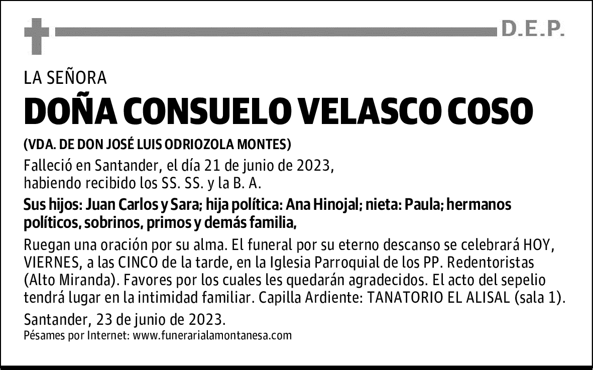 DOÑA CONSUELO VELASCO COSO