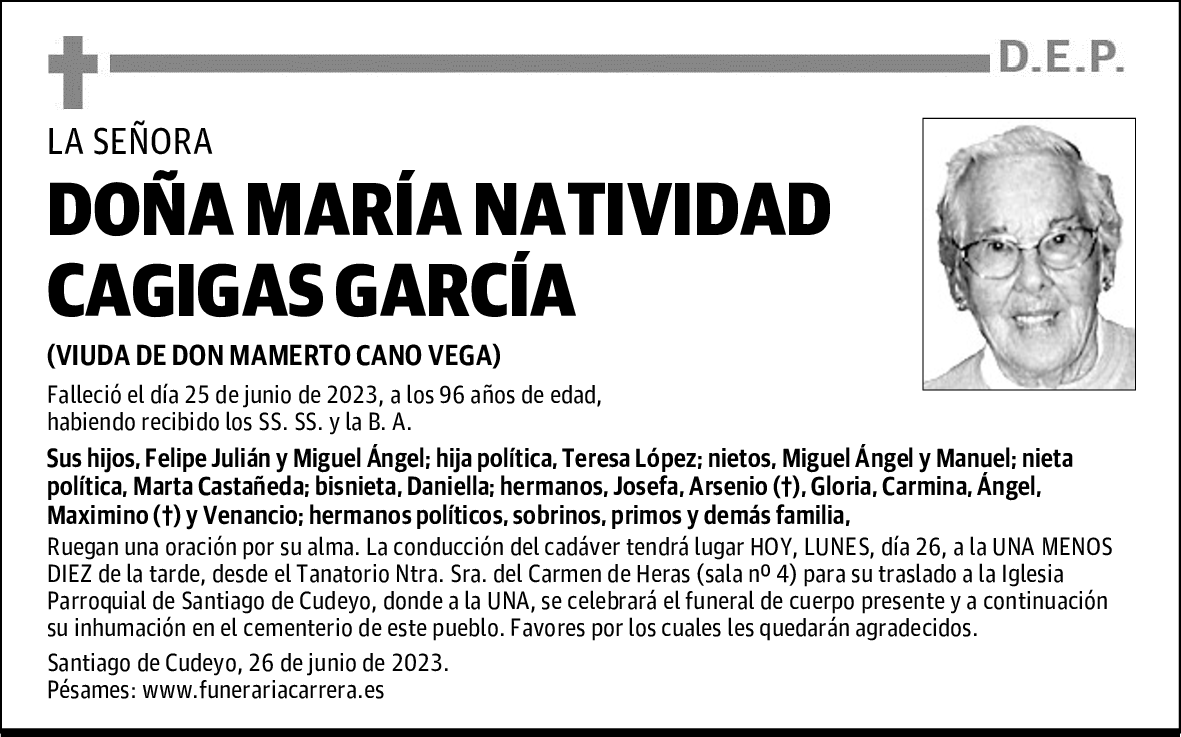 DOÑA MARÍA NATIVIDAD CAGIGAS GARCÍA