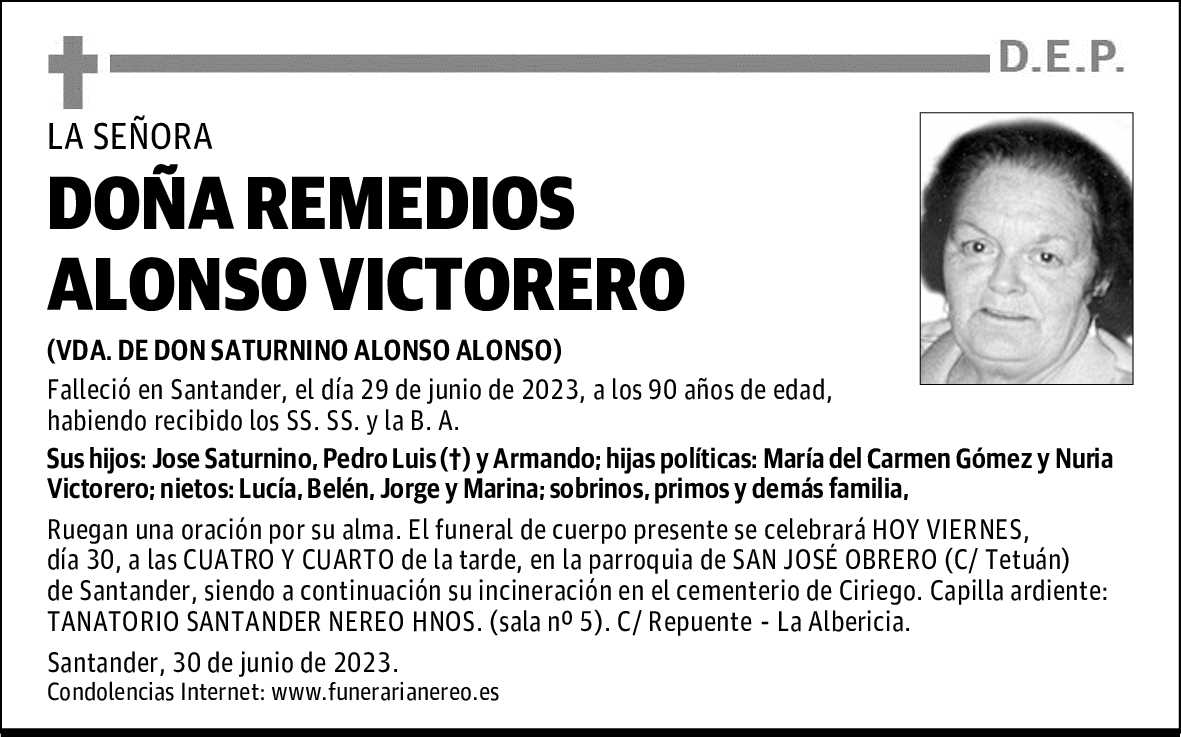 DOÑA REMEDIOS ALONSO VICTORERO
