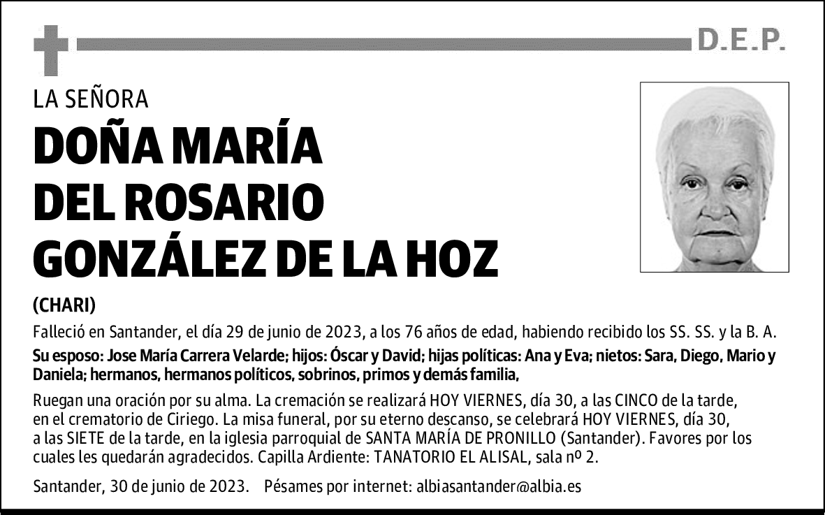 DOÑA MARÍA DEL ROSARIO GONZÁLEZ DE LA HOZ