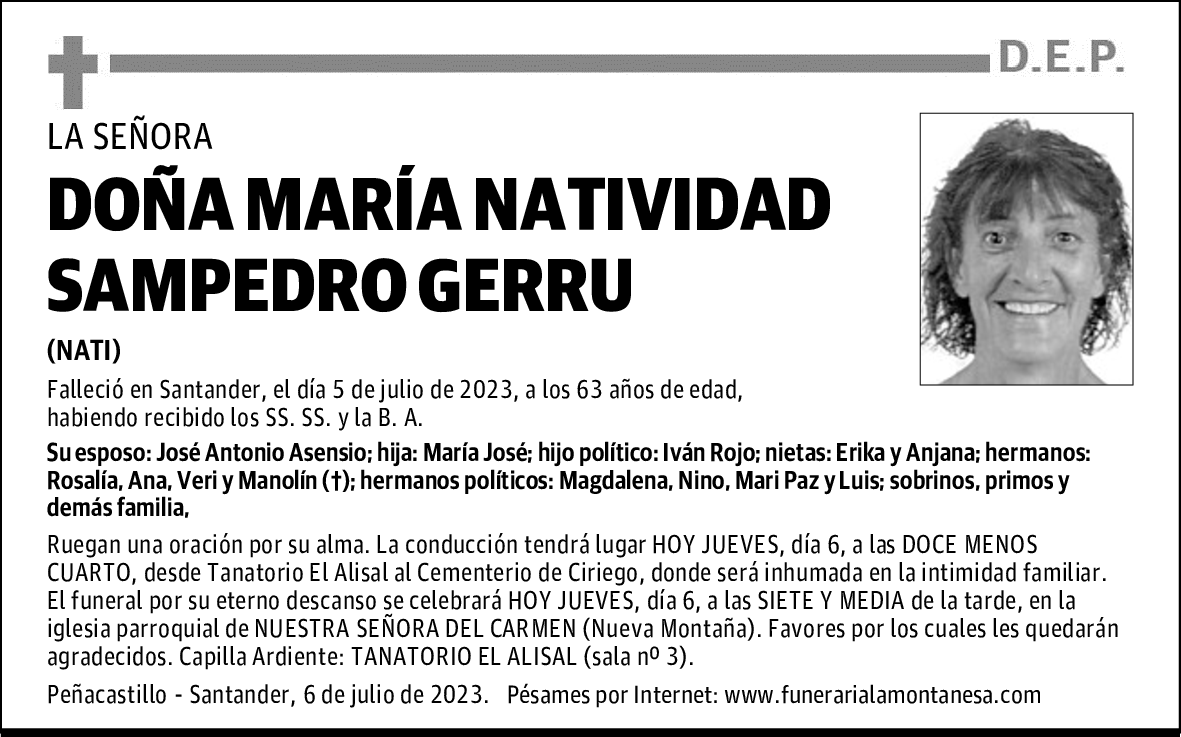 DOÑA MARÍA NATIVIDAD SAMPEDRO GERRU