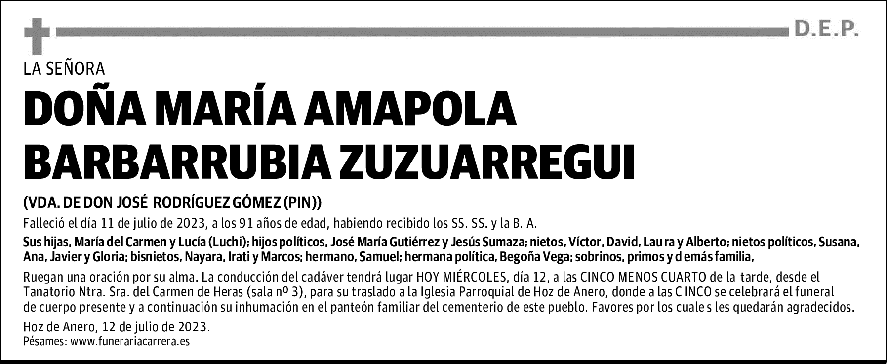 DOÑA MARÍA AMAPOLA BARBARRUBIA ZUZUARREGUI