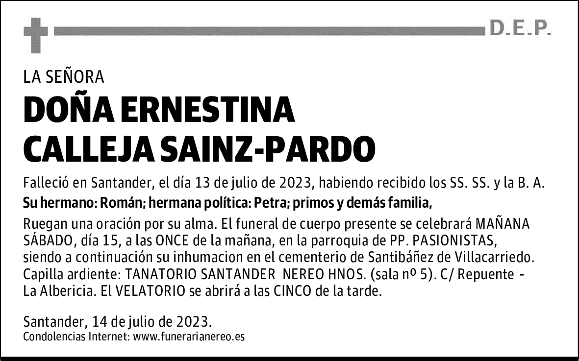 DOÑA ERNESTINA CALLEJA SAINZ-PARDO