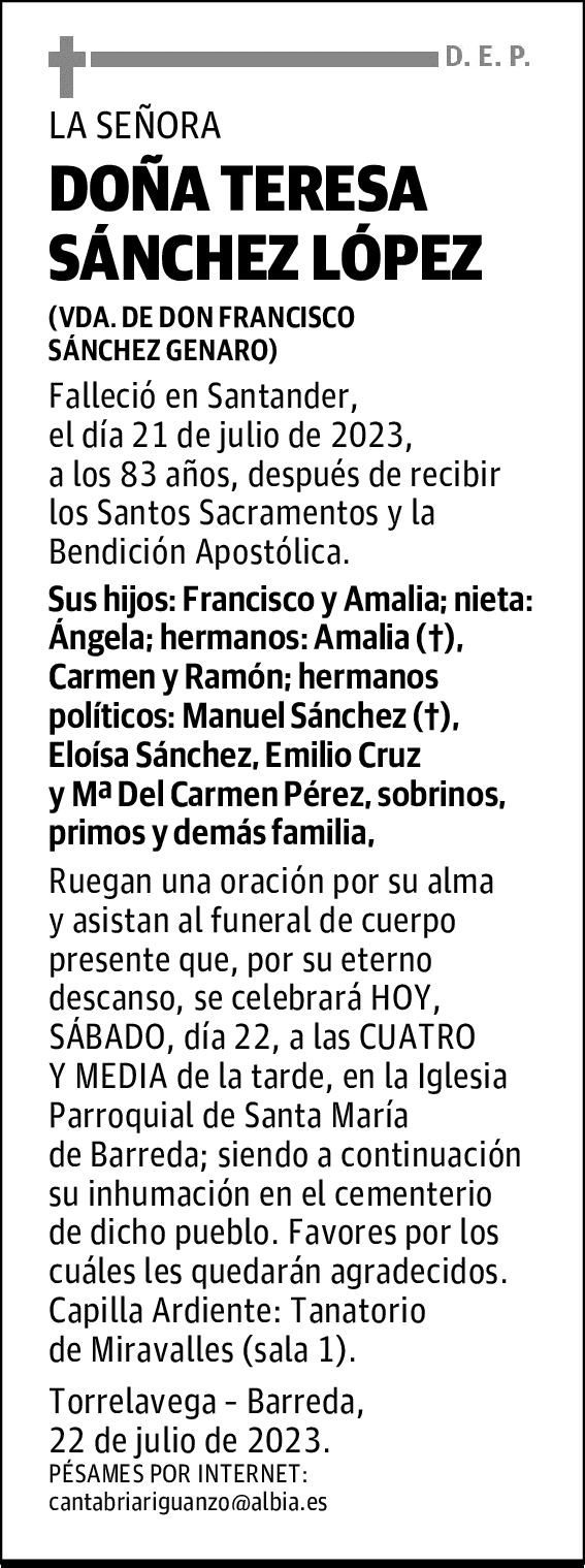 DOÑA TERESA SÁNCHEZ LÓPEZ