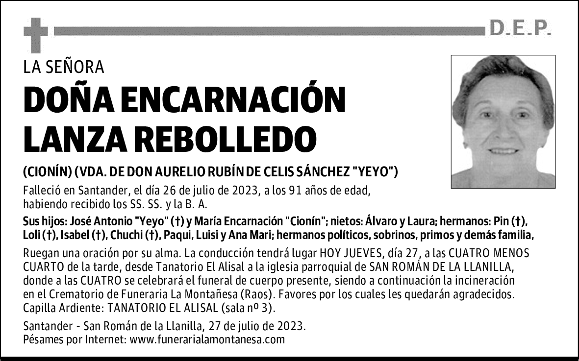 DOÑA ENCARNACIÓN LANZA REBOLLEDO