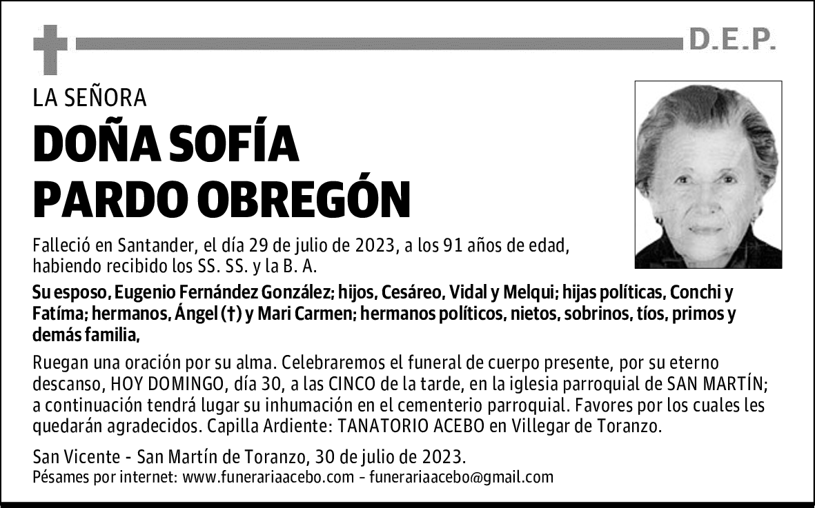 DOÑA SOFÍA PARDO OBREGÓN