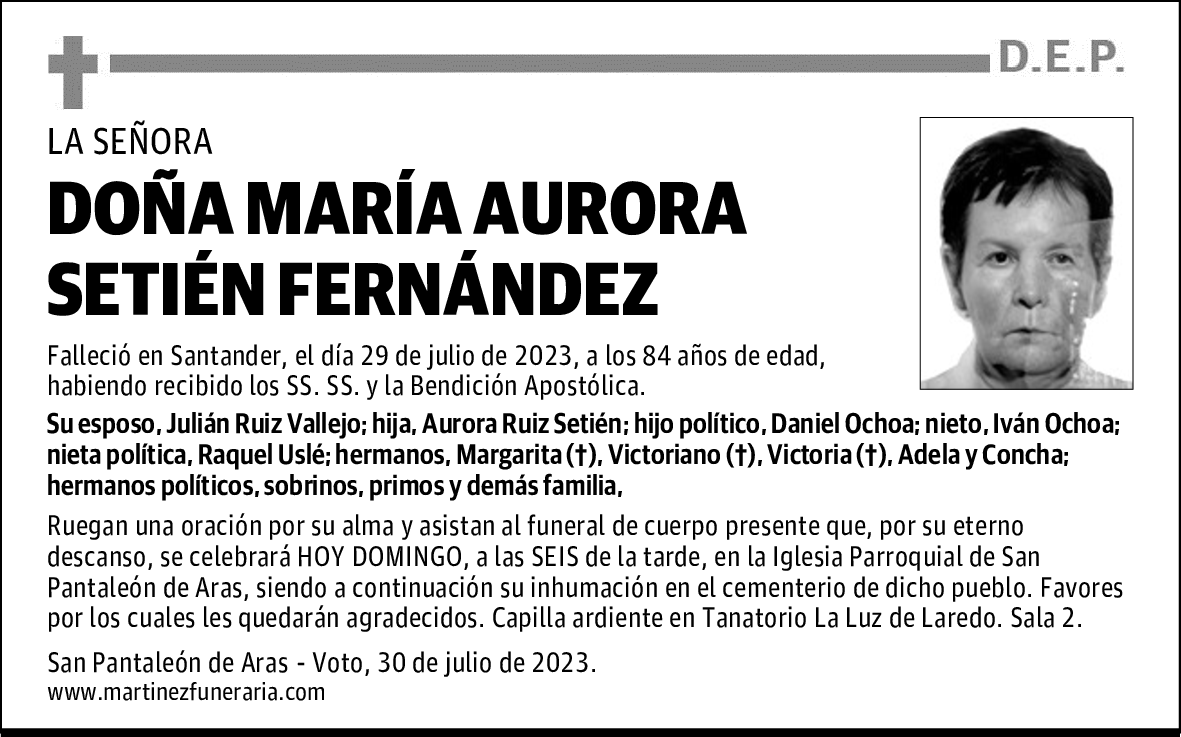 DOÑA MARÍA AURORA SETIÉN FERNÁNDEZ