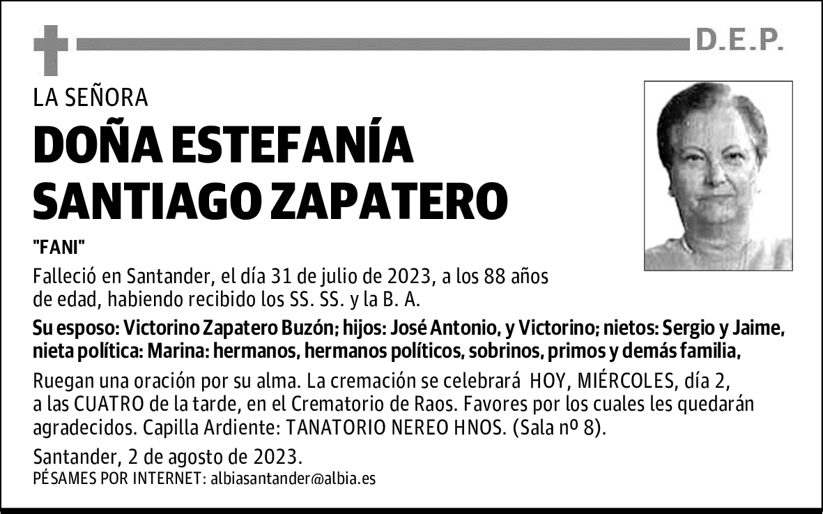 DOÑA ESTEFANÍA SANTIAGO ZAPATERO