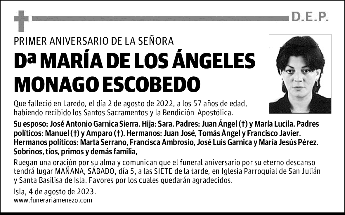 DOÑA MARÍA DE LOS ÁNGELES MONAGO ESCOBEDO