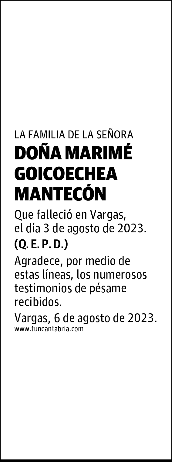 DOÑA MARIMÉ GOICOECHEA MANTECÓN