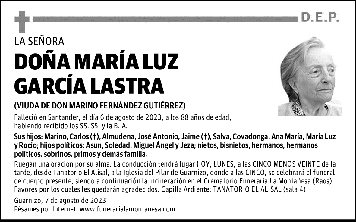 DOÑA MARÍA LUZ GARCÍA LASTRA