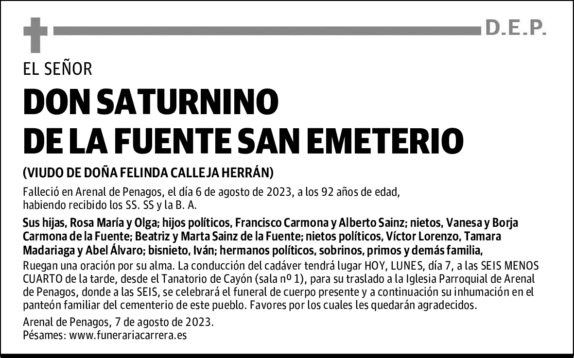 DON SATURNINO DE LA FUENTE SAN EMETERIO