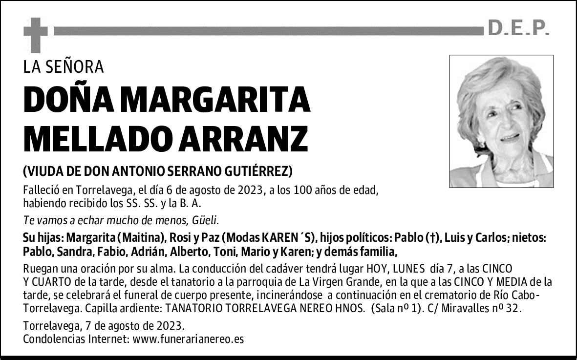 DOÑA MARGARITA MELLADO ARRANZ