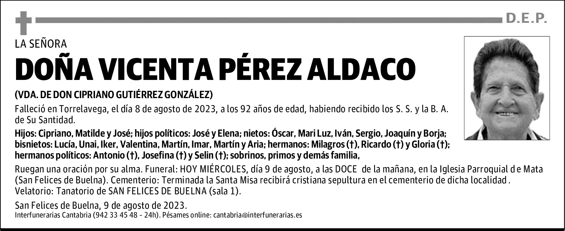 DOÑA VICENTA PÉREZ ALDACO